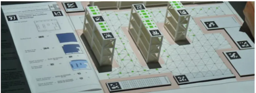 Fig. 5 Tinker environment: the tangible interface (shelves) and the paper sheets