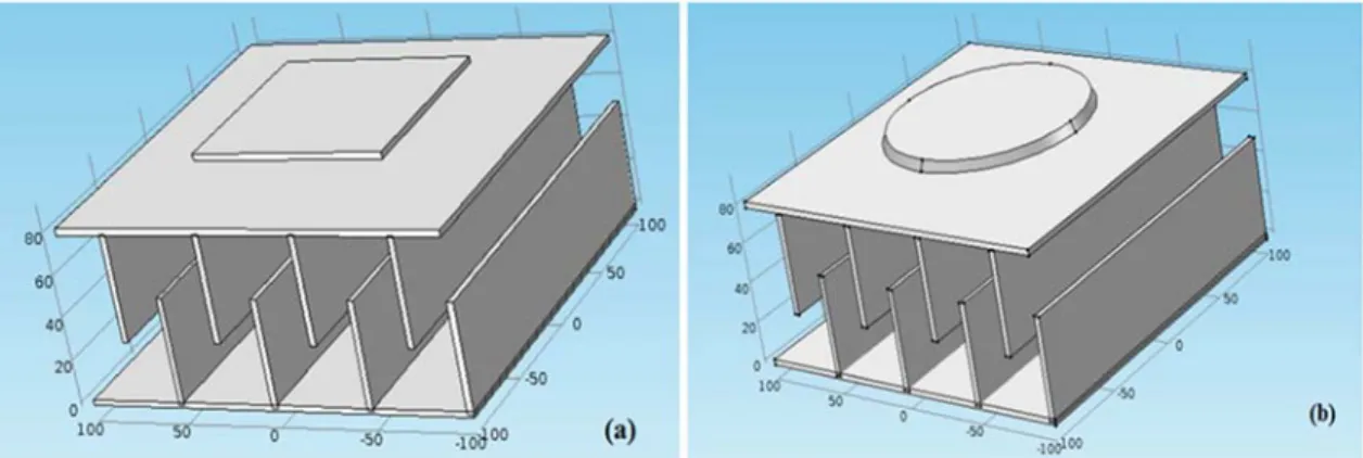 Figure 2. 3-D view of comb based capacitive pressure sensor with (a) square type diaphragm (b) circular type diaphragm