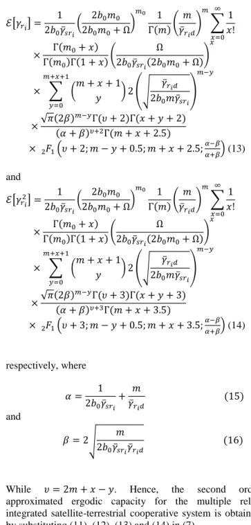 Figure  2:  Ergodic  capacity  analysis  of  the  multiple  relay  integrated  satellite-terrestrial  cooperative  system,  the  direct  channel      experience  deep  shadowing,  6 $ 2.56,  where  the    	    channel  have  LOS,   6 $ 26  and  the 