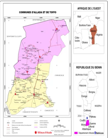 Fig. 1 Map of Benin. Study districts with location of study markets