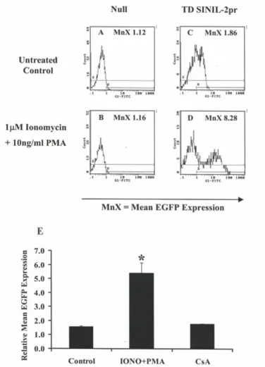 Figure 4Activation-induced EGFP expression in Jurkat P116 cells transduced with SINIL-2pr retroparticlesActivation-induced EGFP expression in Jurkat P116 cells transduced with SINIL-2pr retroparticles
