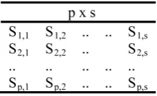 Figure 1. Example of a skill matrix for s speciali-ties and p operators.                             