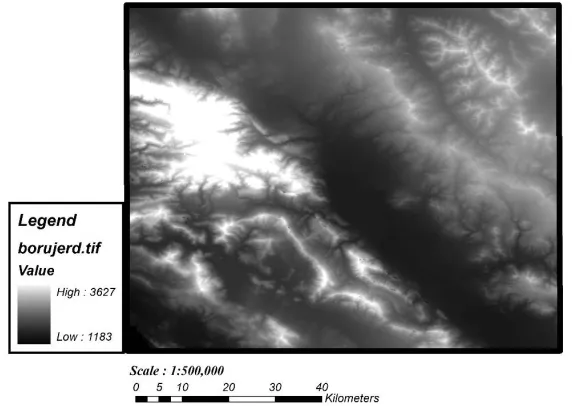 Figure 2. Digital elevation model of the Boroujerd area.                     