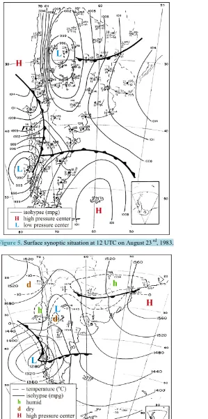 Figure 6. 850 hPa level chart at 12 UTC on August 23rd, 1983.     