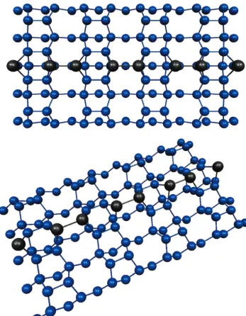 Figure 2. (a) Global minimum for one Al on the Si(100) surfacepredicted by BKC. (b, c) Binding sites for one Al predicted by Takeuchi.