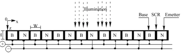 Figure 1. Parallel vertical junction solar cell (H = 0.02 cm; W = 0.03 cm).            