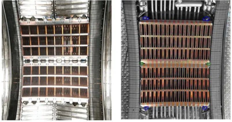 Fig. 9. Two types of LHCD launchers used in Tore-Supra and installed in WEST: Left: FAM, all wave guides are powered and phased using a multijunction