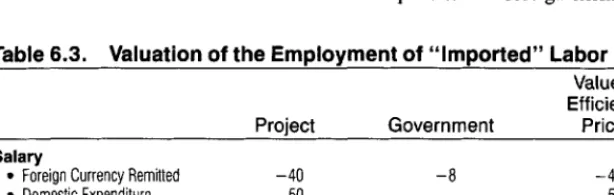 Table 6.3. Valuation of the Employment of "Imported" Labor