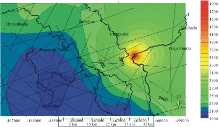 Figure 4. Regional pattern of the stream-length gradient index in the study area. 1. Machado River; 2