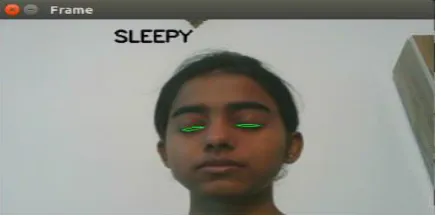 Fig. 4. Example of a successful run of drowsiness detection using reduction in vertical distance between upper and lower eyelids