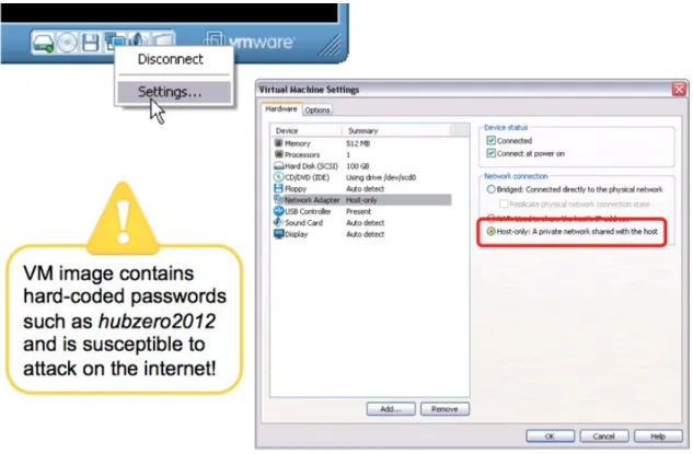 Figure 6: Setting VMware to run host only mode