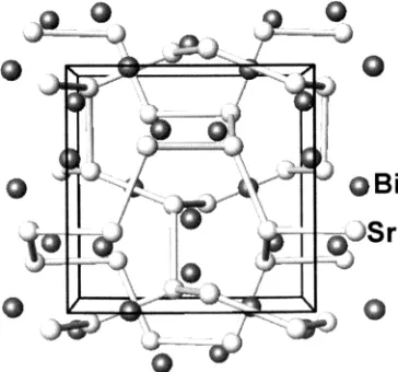 Figure 1.(100) view of the linked Sr atoms that form two three-dimensional enantiomeric networks in Sr4Bi3