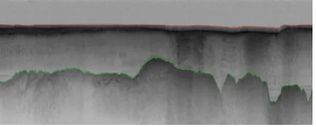 Figure 5: Radar Imagery from CReSIS with top and bed of ice sheet determined 