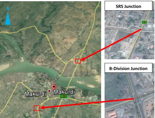 Fig.-1: Screenshot of Google Map showing the SRS and B-Division Junctions in Makurdi town