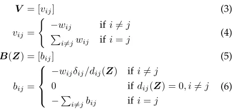 Table 1 describes frequently used matrices in theSMACOF algorithm. As shown in Table 1, the mem-ory requirement of the SMACOF algorithm increasesquadratically as N increases