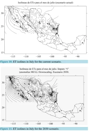Figure 10. ET isolines in July for the current scenario.                              