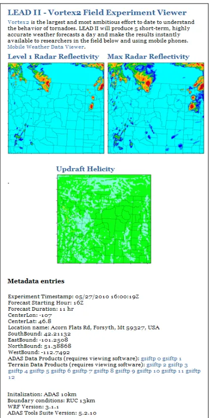Figure 3. Sample weather forecast created through the LEAD II Vortex2 Field Experiment Viewer
