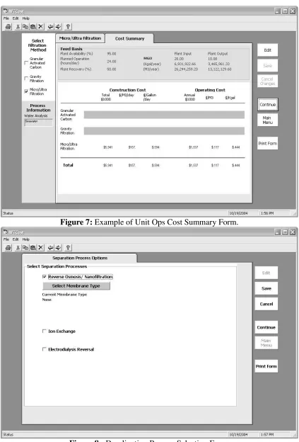 Figure 8:  Desalination Process Selection Form. 