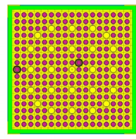 Figure 1. a) xy (at mid active height) and b) xz (at y = 0) cuts ofthe GBC-32 Cask model.