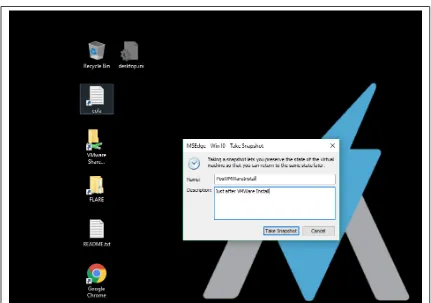 Figure 4.2 Screenshot of the flare-vm background and taking a snapshot in VMWare Workstation Pro 