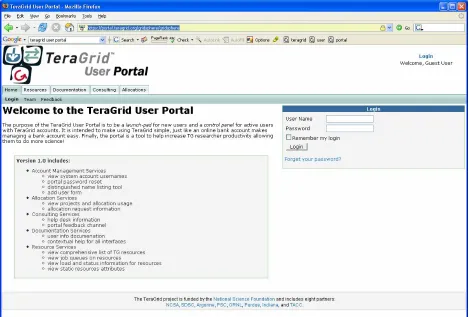 Figure 12 TeraGrid User Portal, built by Eric Robert of TACC. 