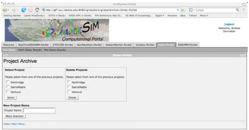 Figure 1. Example of the QuakeSim portal.  Users can access the QuakeTables database and ingest the data into various modeling and visualization applications
