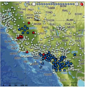 Figure 2– California Real-Time GPS Network (CRTN). Note the Continuous GPS Stations (CGPS) are depicted as triangles while the Real-Time stations are represented as circles