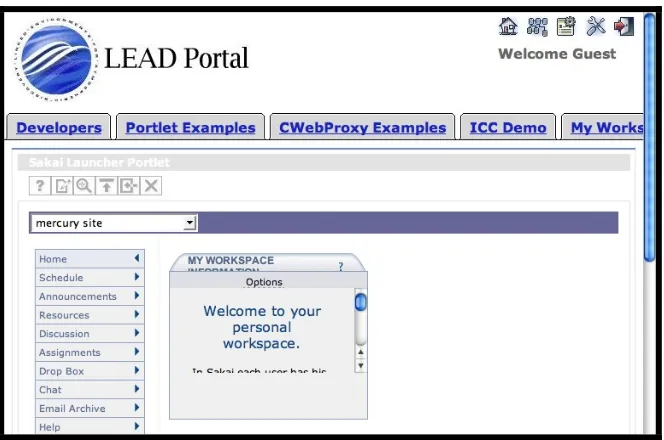 Figure 6 Sakai tools can be made available to portals using JSR 168 portlets and Web Services