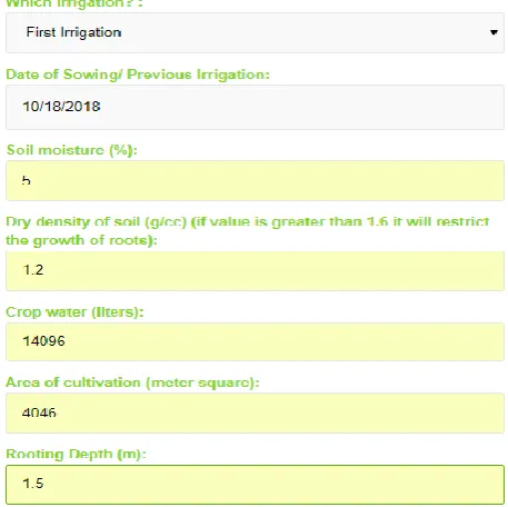 Figure 5: System has calculated the crop water requirement. 