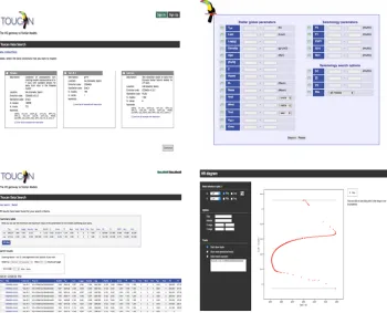 Figure 4. Screenshots of the TOUCAN’s main features: (top, left) description of the Data Collections; (top,right) query of models with criteria on both structure/modelling parameters and seismic parameters; (bottom, left)example of the results provided by 