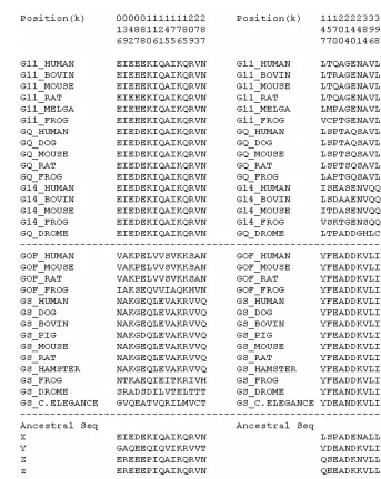 Fig. 3. Type-I functional divergence related amino acid sites candidates and ancestral sequence 