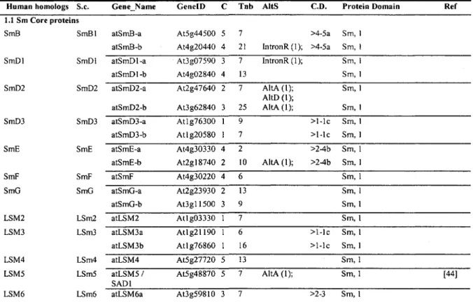 Table 2. Arabidopsis splicing related proteins 