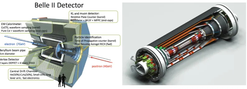 Figure 1: Shown is a schematic of the Belle II detector (a), and a schematic of the vertex detectors ofBelle II (b).