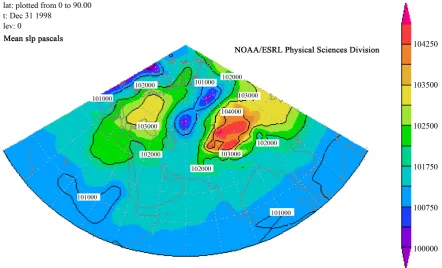 Figure 2. Surface pressure map on 31 December.                                                                       