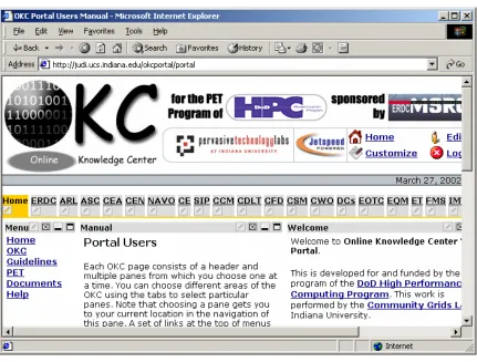 Figure 3 The OKC main page illustrates tab menus, portlets, and customization features