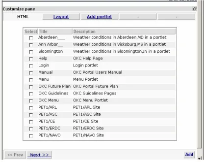 Figure 10 Users can choose the portlets that they wish to display 