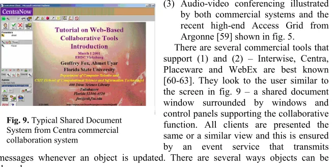Fig. 9.by an event service that transmits messages whenever an object is updated. There are several ways objects can be support (1) and (2) – Interwise, Centra, Placeware and WebEx are best known [60-63]