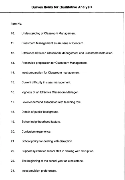 TABLE 3.5Survey Items for Qualitative Analysis