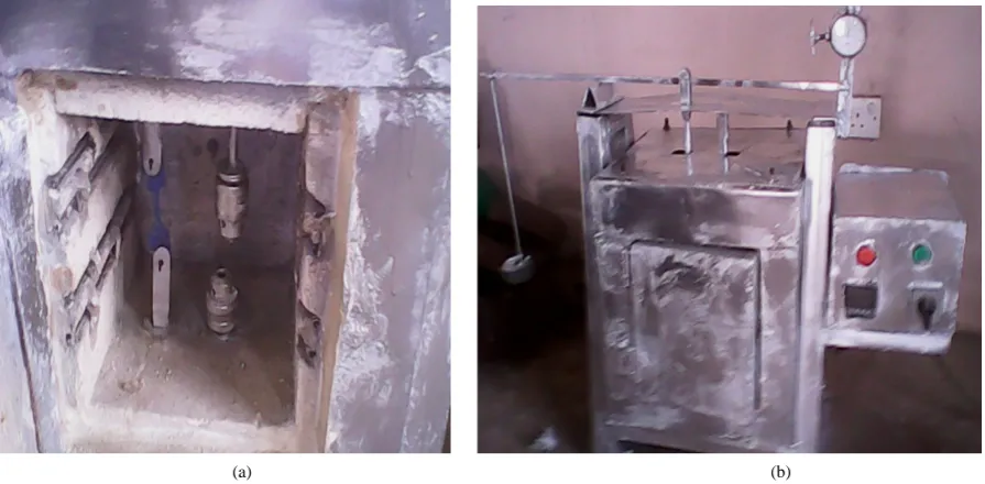 Figure 2. Showing (a) completed interior view of the creep testing machine and (b) complete full exterior view of the creep testing machine