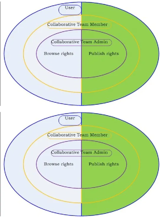 Figure  5 -245-25   Possible   roles   and   rights   in   the   Collaboration   and Content Management Module