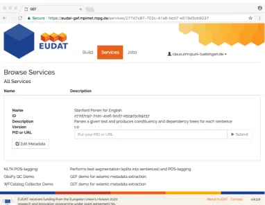 Figure 2: Main Page of the GEF front-end, see [U8].