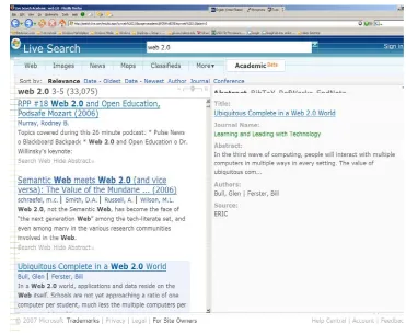 Figure 2-3 : Windows Live Academic Web Search Tool 