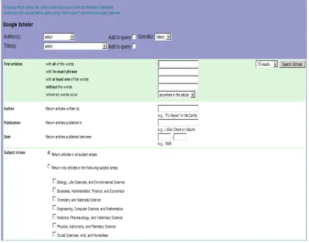 Figure 5-6 : Web Tool Search using Google Scholar Advanced Search  