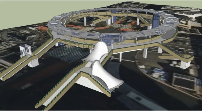 Figure 1. Bridge design edited in SketchUP and exported to 3DS or KMZ format for VR-Cloud, Google Earth and 3DVIA use