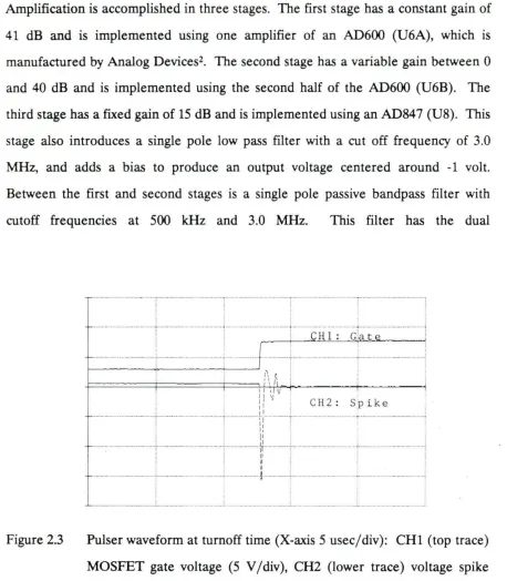 Figure 2.3 Pulser waveform at turnoff time (X-axis 5 usec/ div): CHl (top trace) 