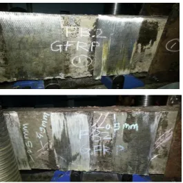 Fig 5.4 GFRP bonded RC beam before and after testing 