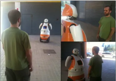 Fig. 5 Robot approaching. The TIBI robot approaches to a human to start the interaction.