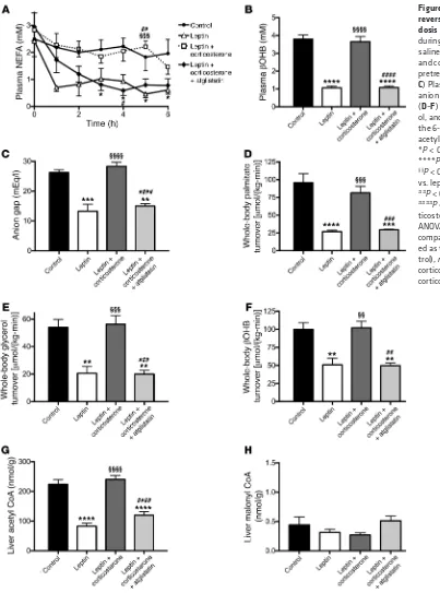 Figure 2. Suppression of lipolysis reverses hyperglycemia and ketoaci-vs. leptin-treated rats; §§######acetyl and malonyl CoA content