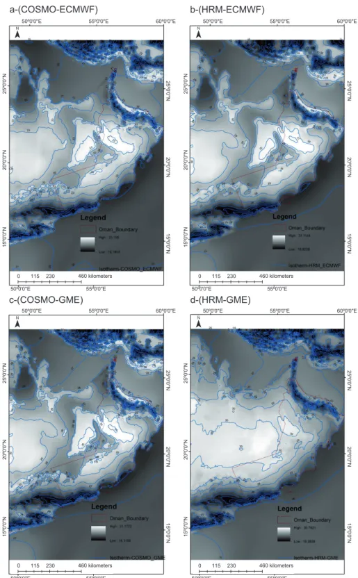 Figure 3 shows the annual mean temperature at 2 m  above the ground from the four ensemble members