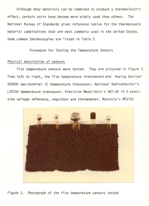 Figure 3. Photograph of the five temperature sensors tested 